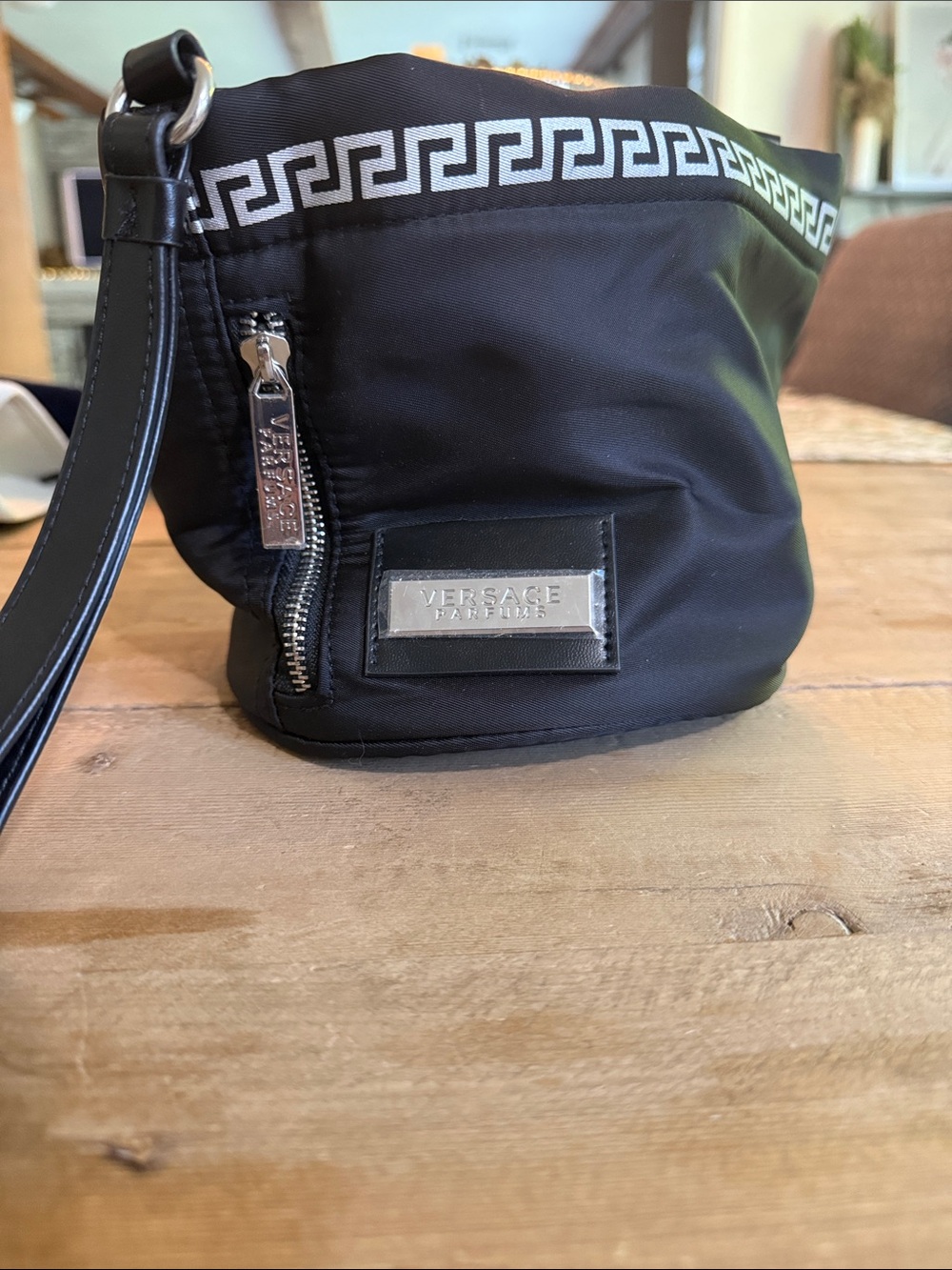 Versace Black Nylon Cosmetic Pouch with Greca Trim - Picture 3 of 8